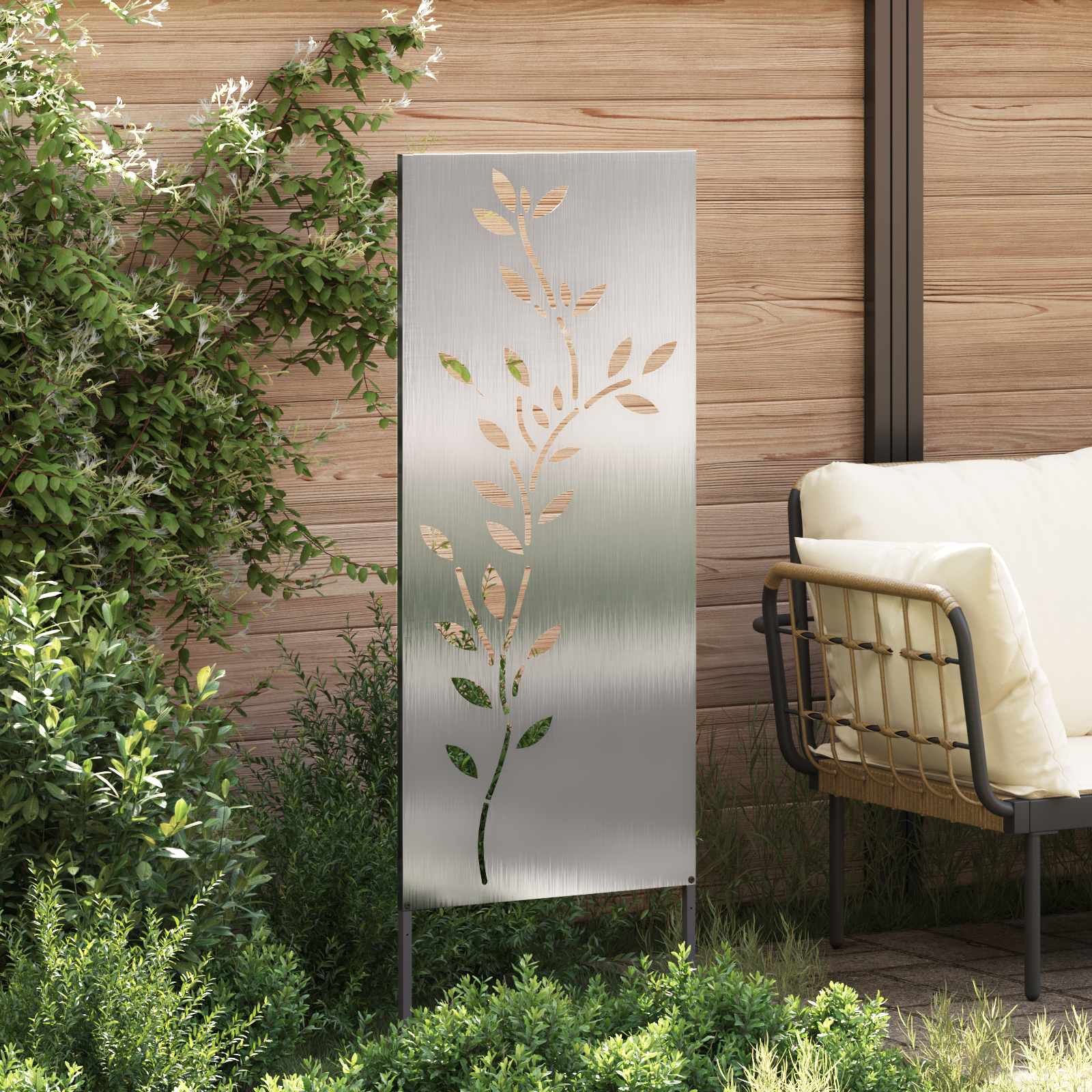 vidaXL Garden Privacy Screen Floral Silver 50 x 140 cm Stainless steel 3
