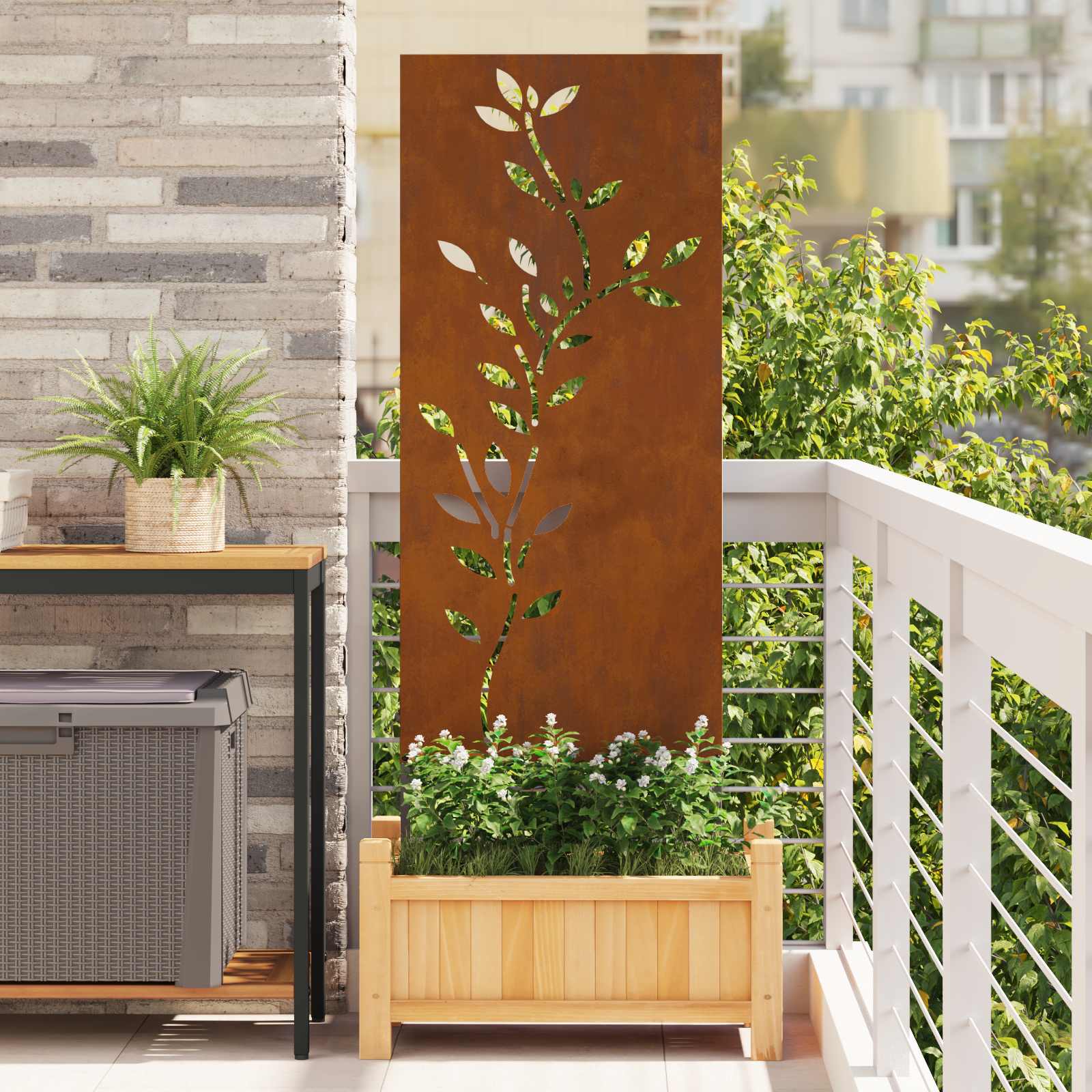 vidaXL Garden Privacy Screen Floral Rusty 50 x 140 cm Weathering Steel 1