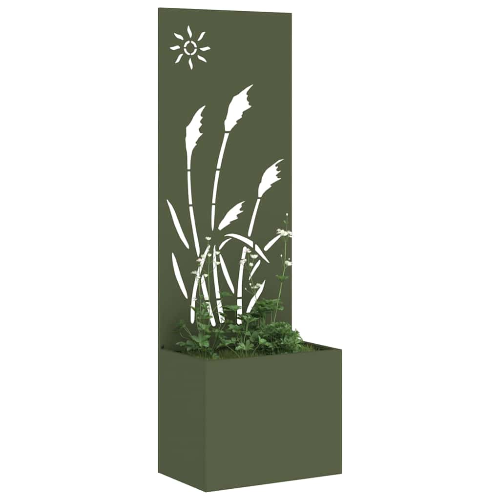 Garden Privacy Screen Fretwork 50 x 32 x 150 cm Width 50 cm Olive green Reed