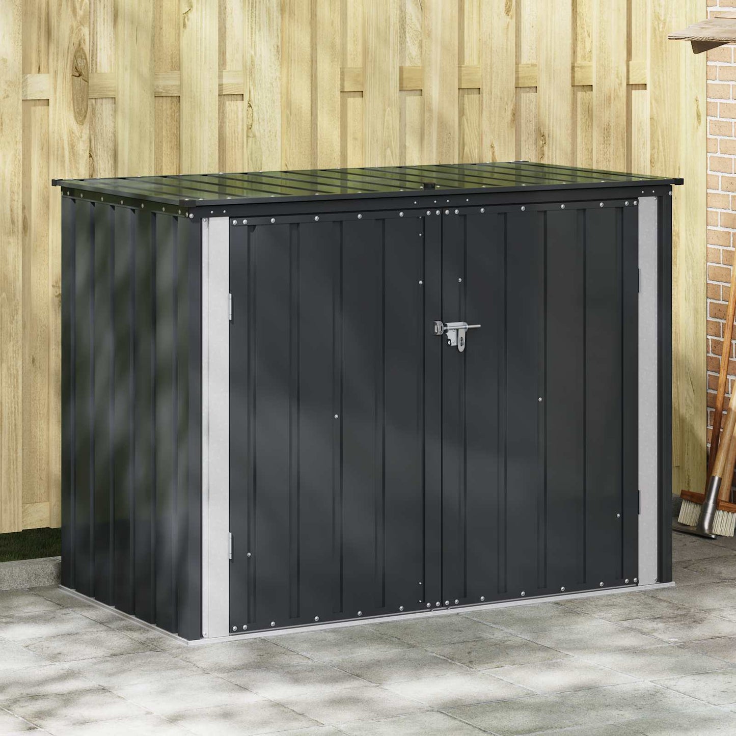 vidaXL Garden Storage Box Black 151.5 x 82 x 110.5 cm Steel 1