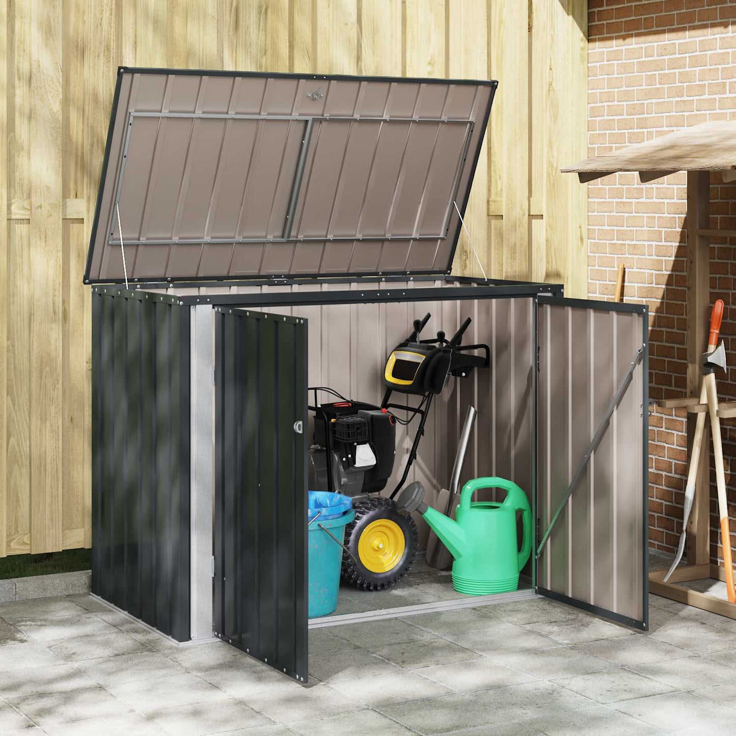 vidaXL Garden Storage Box Black 151.5 x 82 x 110.5 cm Steel 4
