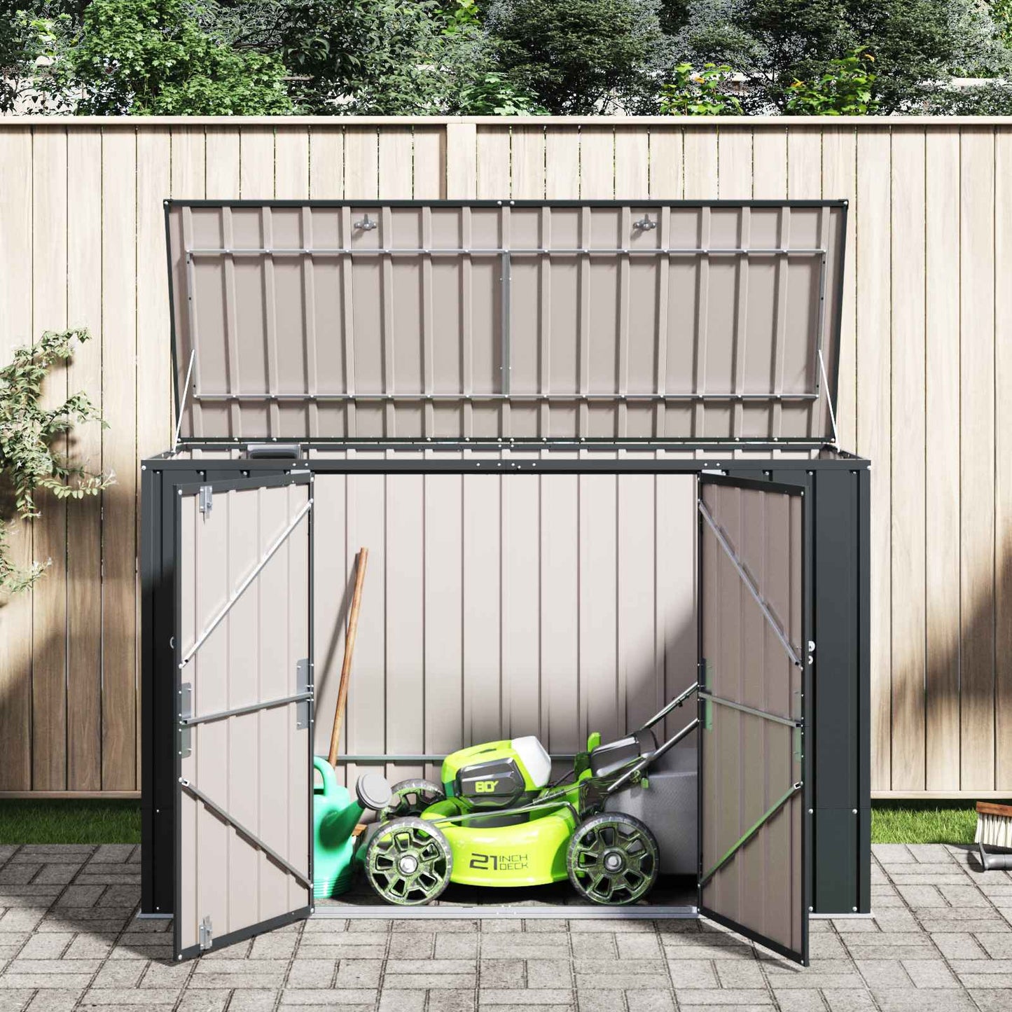 vidaXL Garden Storage Box Black 214 x 82 x 132 cm Steel 5