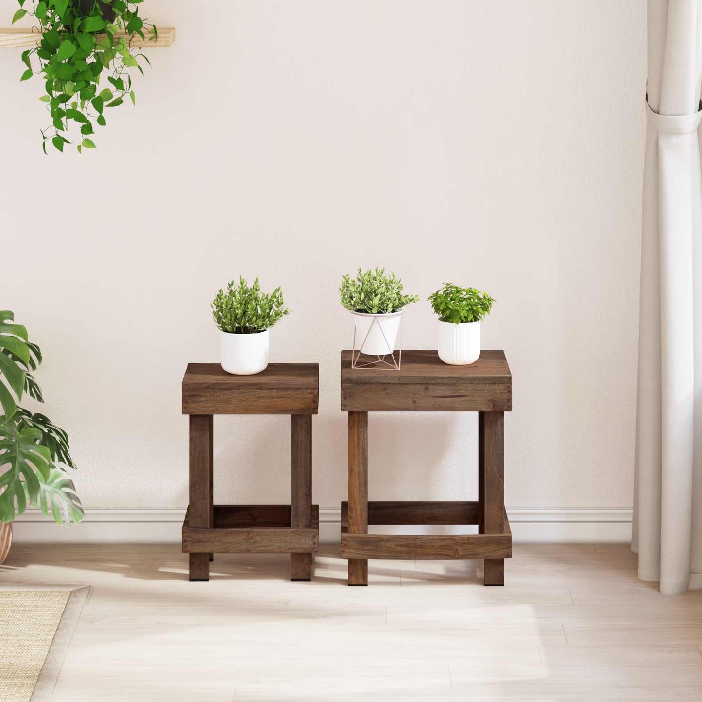 vidaXL Plant Stand 2 pcs Brown 70 x 11 x 27 cm Mahogany Wood 3