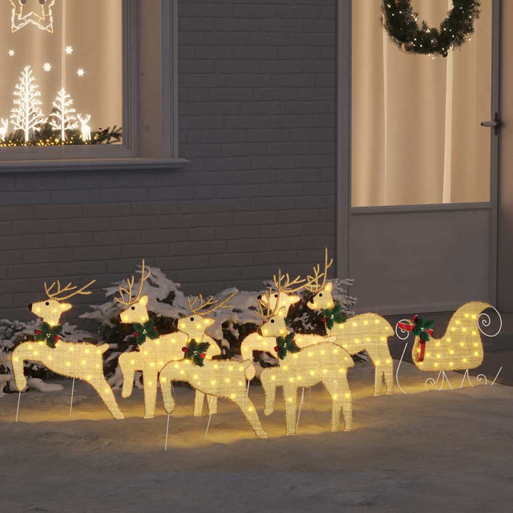 vidaXL Christmas Reindeer with sleigh 60 LEDs Warm White