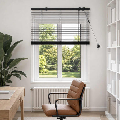 vidaXL Venetian Blind Black 85 x 130 cm 35 mm Solid Paulownia Wood 1
