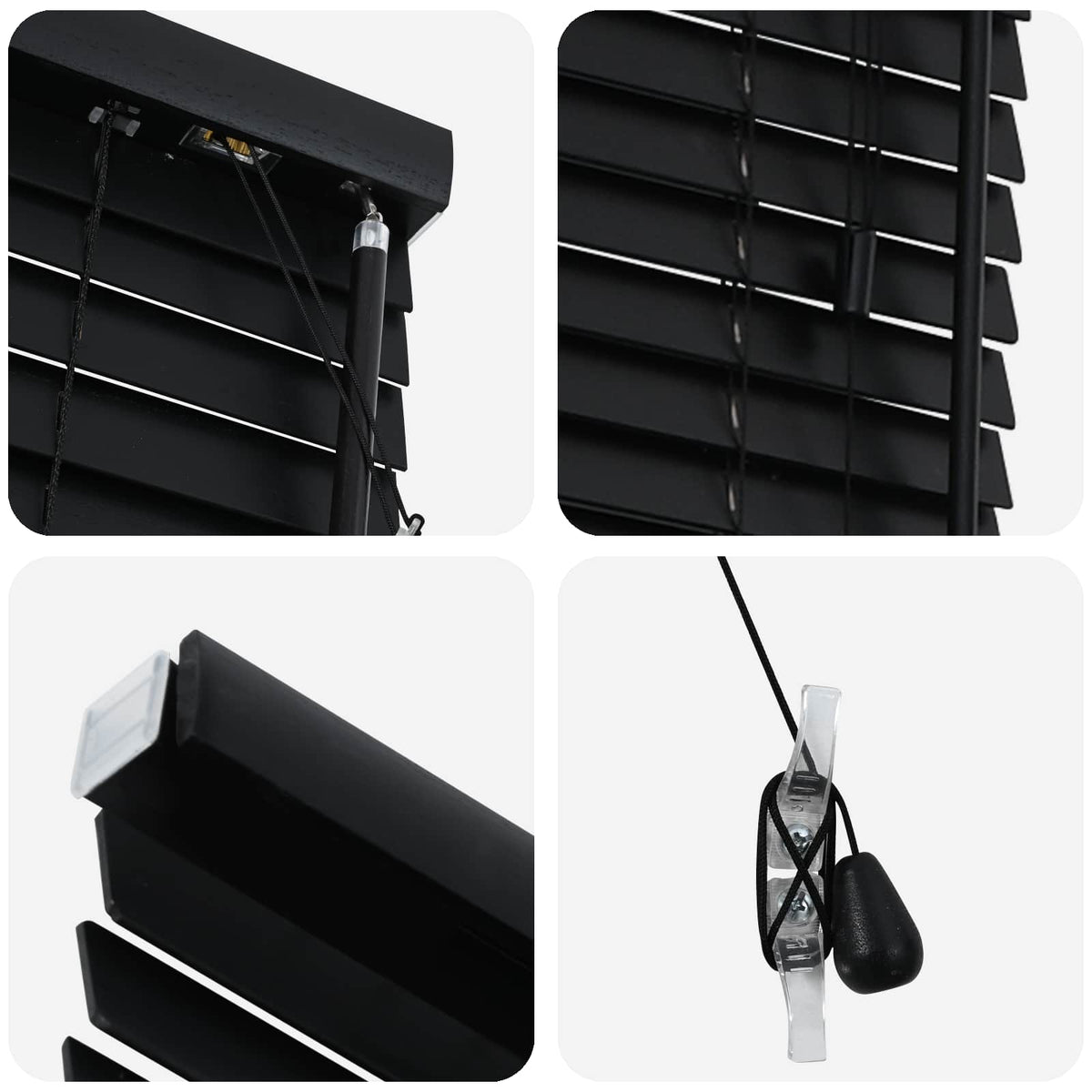 vidaXL Venetian Blind Black 85 x 130 cm 35 mm Solid Paulownia Wood 5