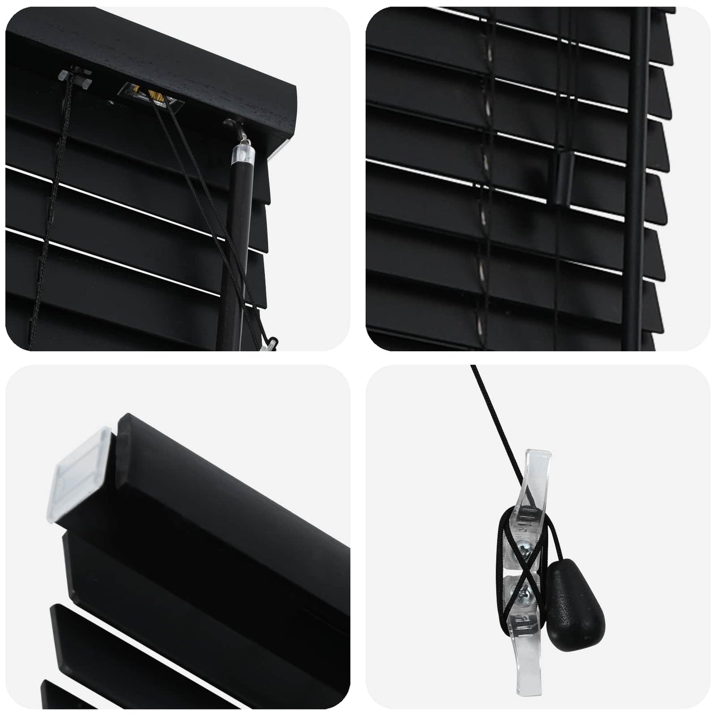 vidaXL Venetian Blind Black 120 x 130 cm 35 mm Solid Paulownia Wood 5