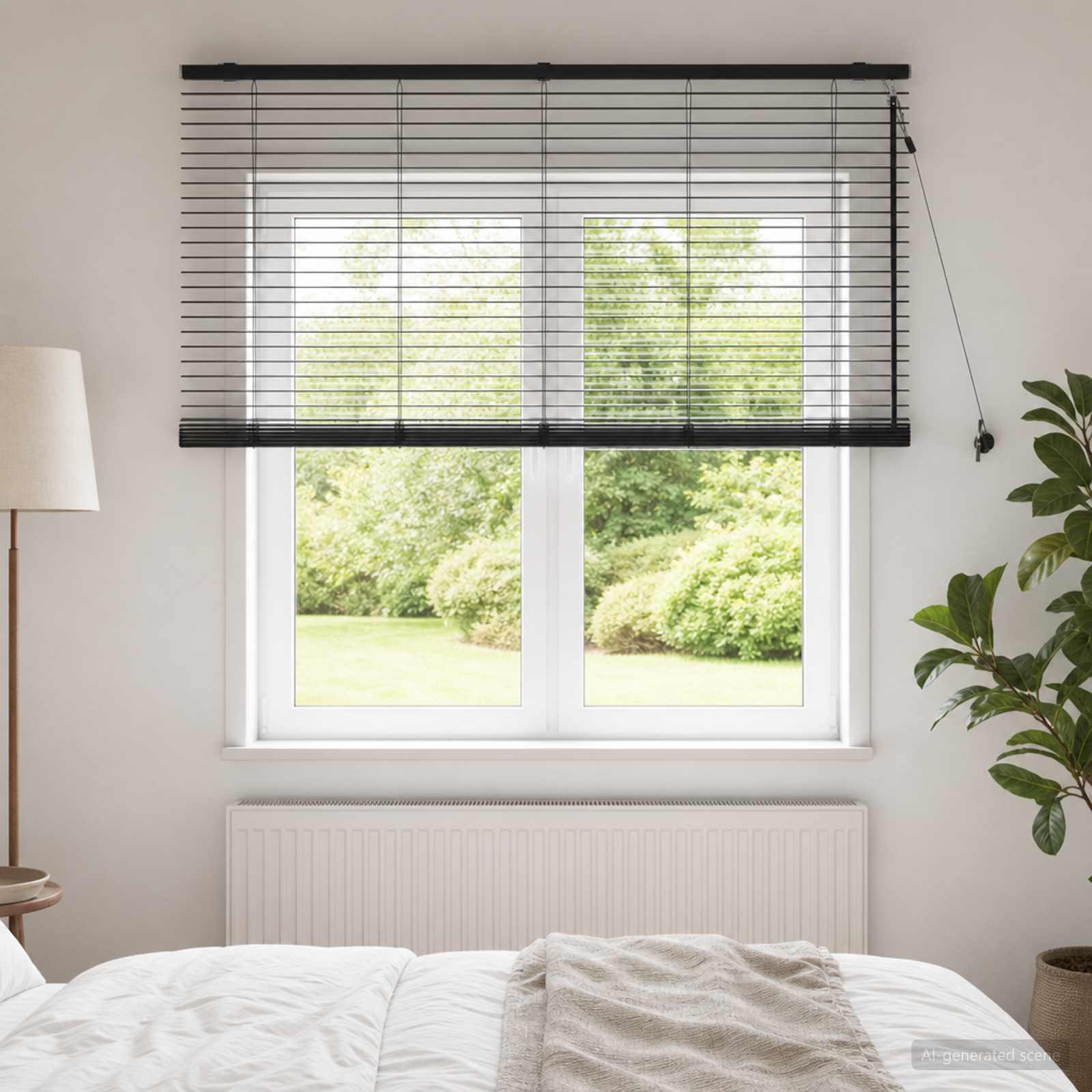 vidaXL Venetian Blind Black 125 x 130 cm 35 mm Solid Paulownia Wood 1