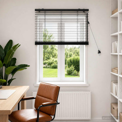 vidaXL Venetian Blind Black 95 x 160 cm 35 mm Solid Paulownia Wood 1