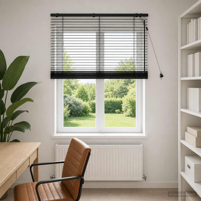 vidaXL Venetian Blind Black 105 x 160 cm 35 mm Solid Paulownia Wood 1