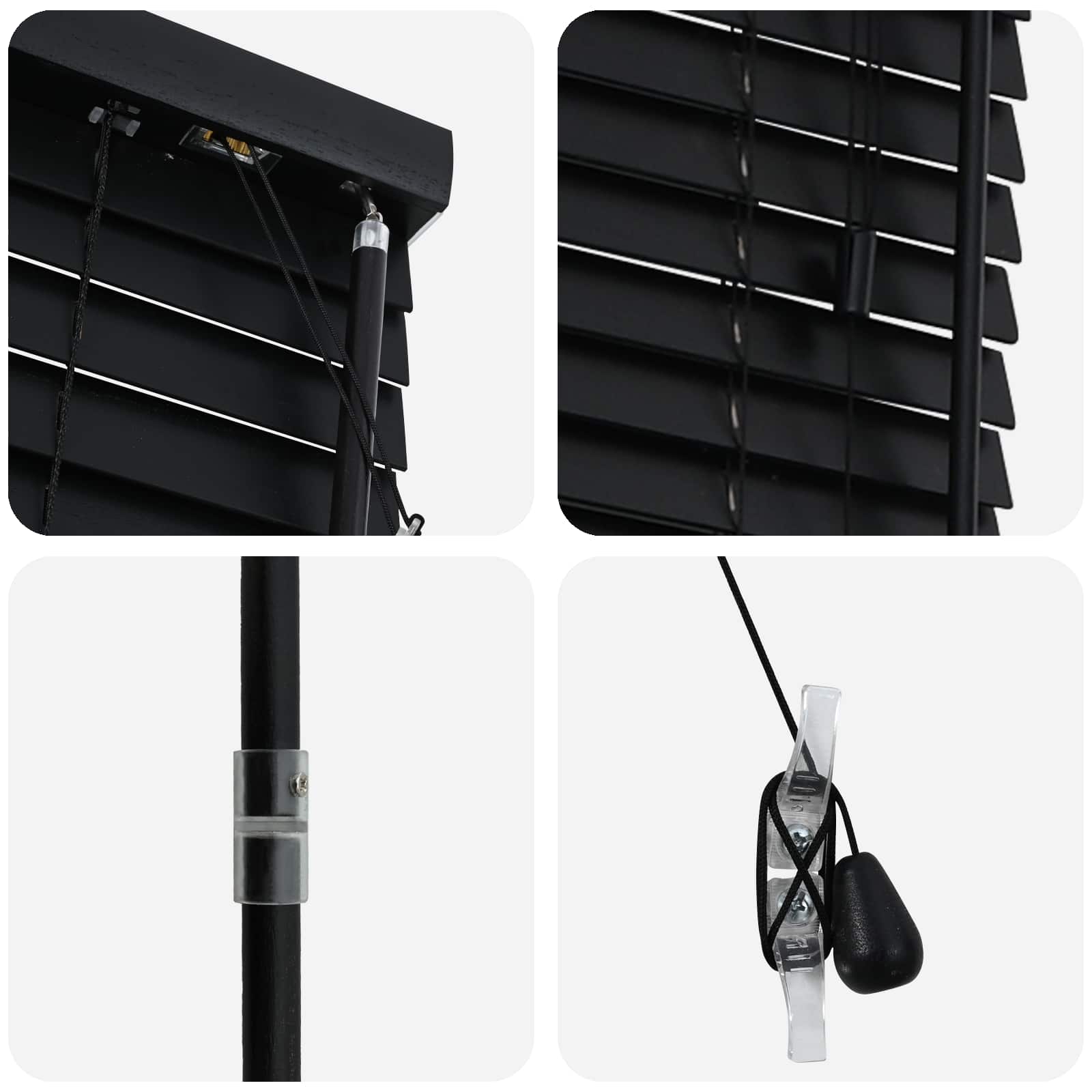 vidaXL Venetian Blind Black 60 x 250 cm 35 mm Solid Paulownia Wood 5