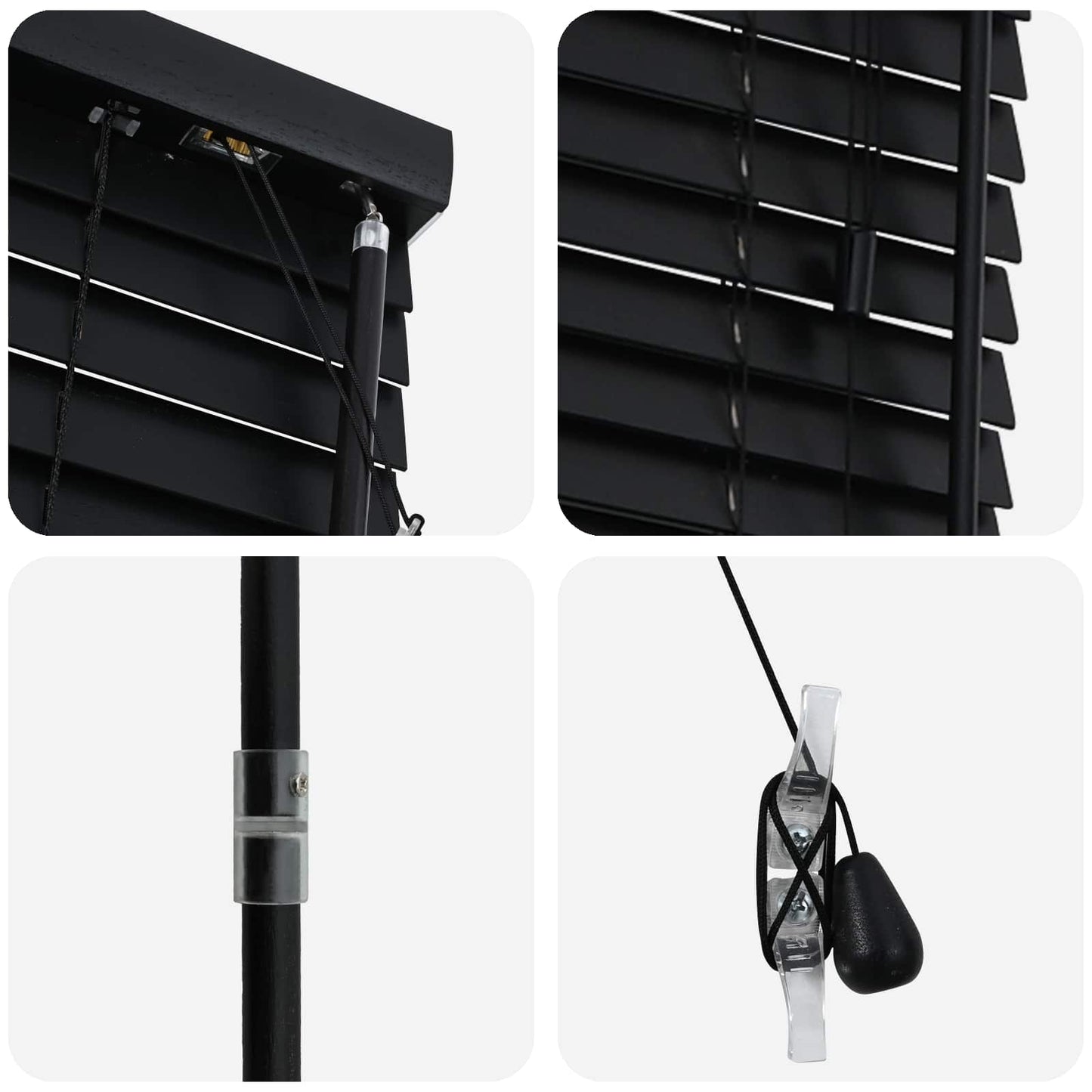 vidaXL Venetian Blind Black 65 x 250 cm 35 mm Solid Paulownia Wood 5
