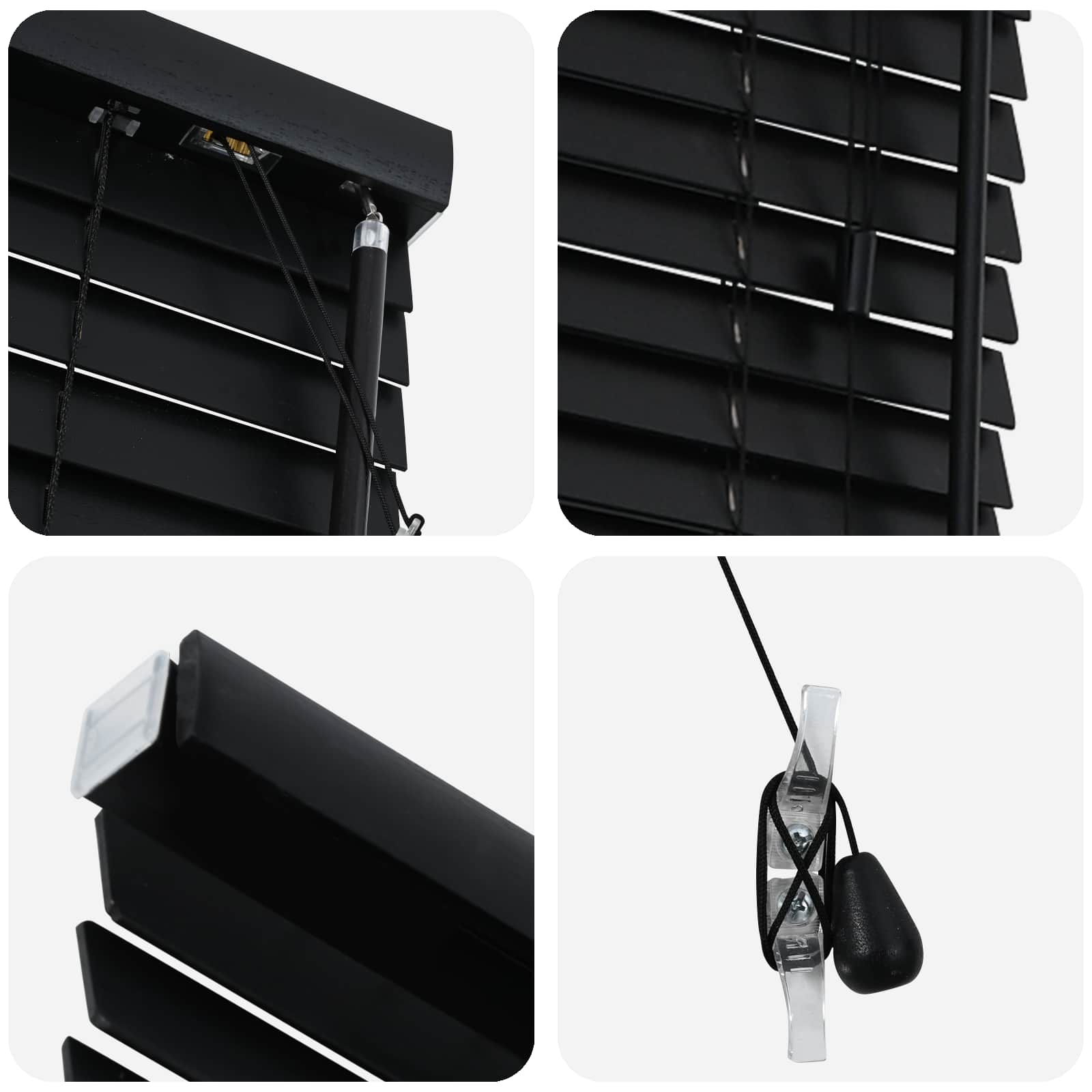 vidaXL Venetian Blind Black 80 x 250 cm 35 mm Solid Paulownia Wood 5