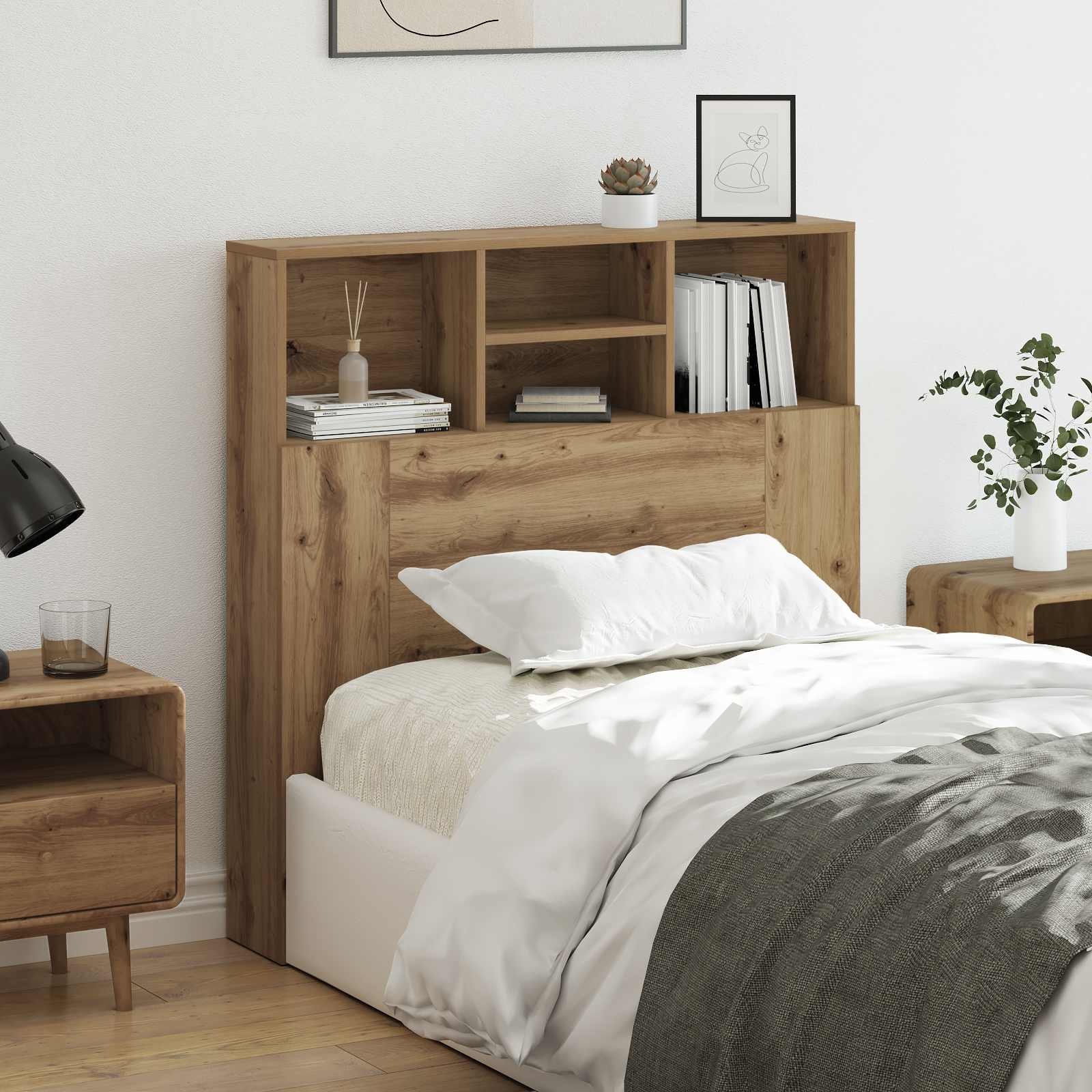 vidaXL Headboard Cabinet Artisan Oak Engineered Wood 4
