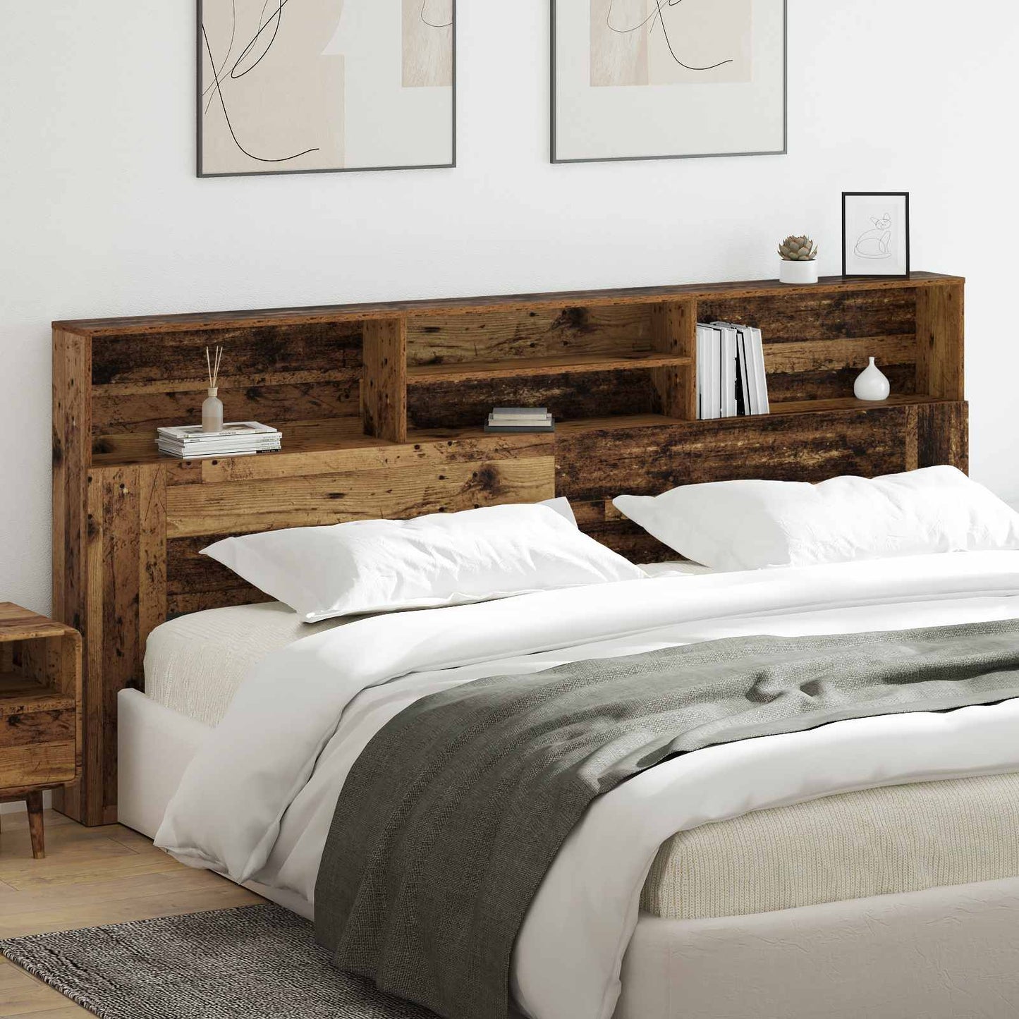 vidaXL Headboard Cabinet Old Wood Engineered Wood 4
