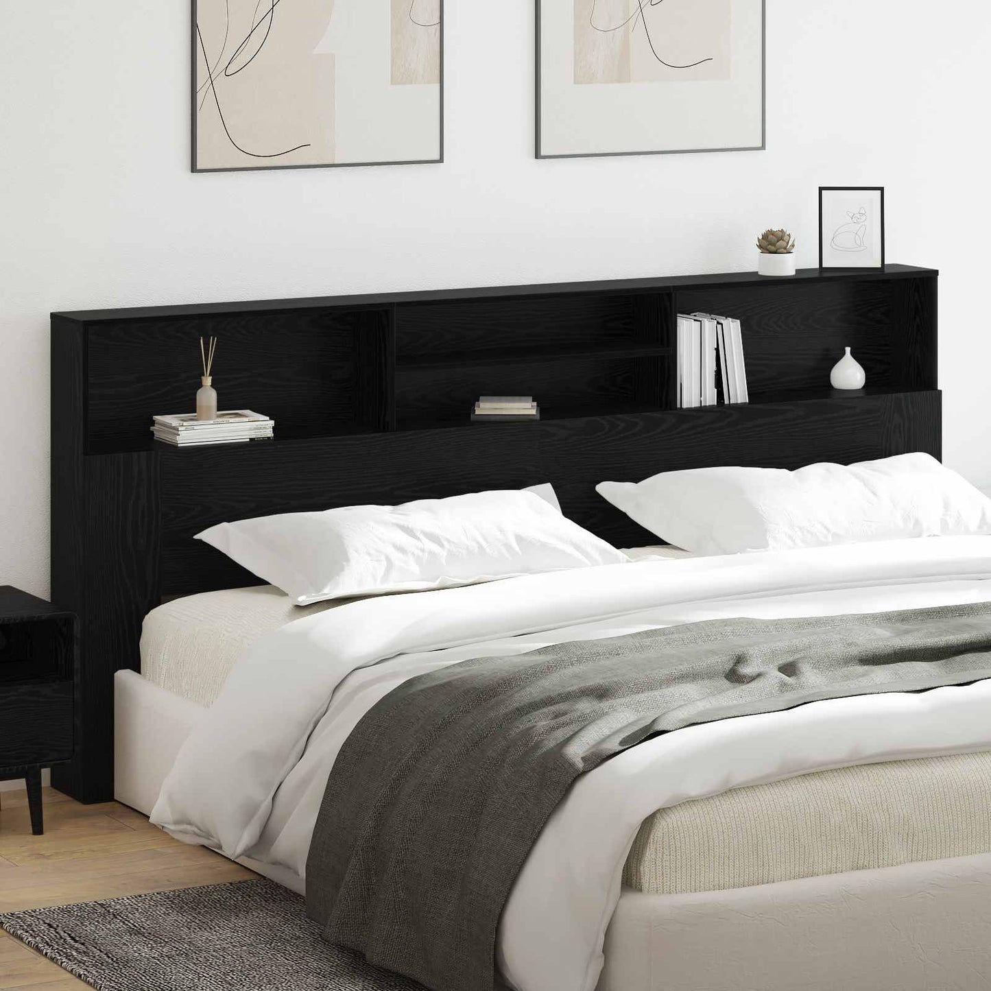 vidaXL Headboard Cabinet Black Oak Engineered Wood 4