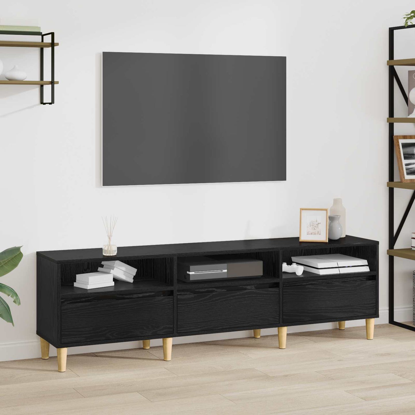 vidaXL TV Cabinet 150 x 30 x 45 cm Black Oak Engineered Wood 1