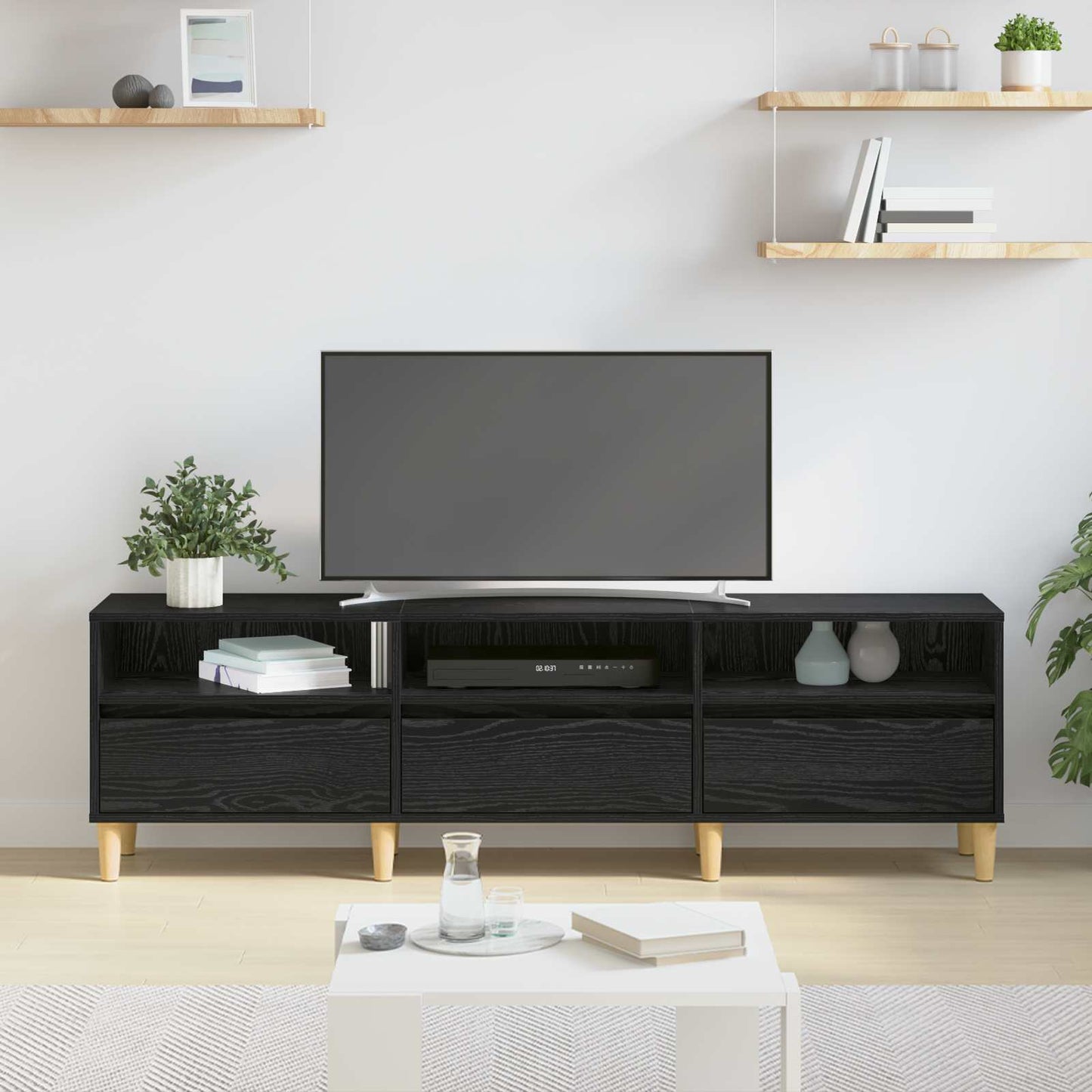 vidaXL TV Cabinet 150 x 30 x 45 cm Black Oak Engineered Wood 4