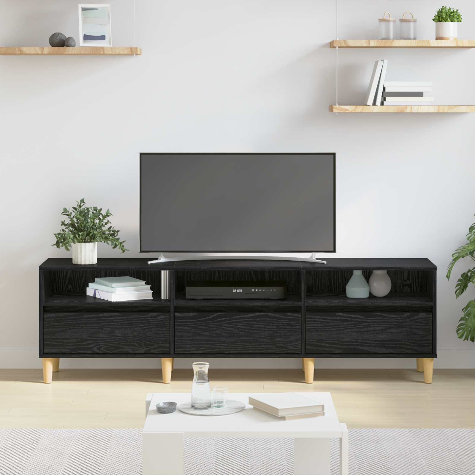 vidaXL TV Cabinet 150 x 30 x 45 cm Black Oak Engineered Wood 4