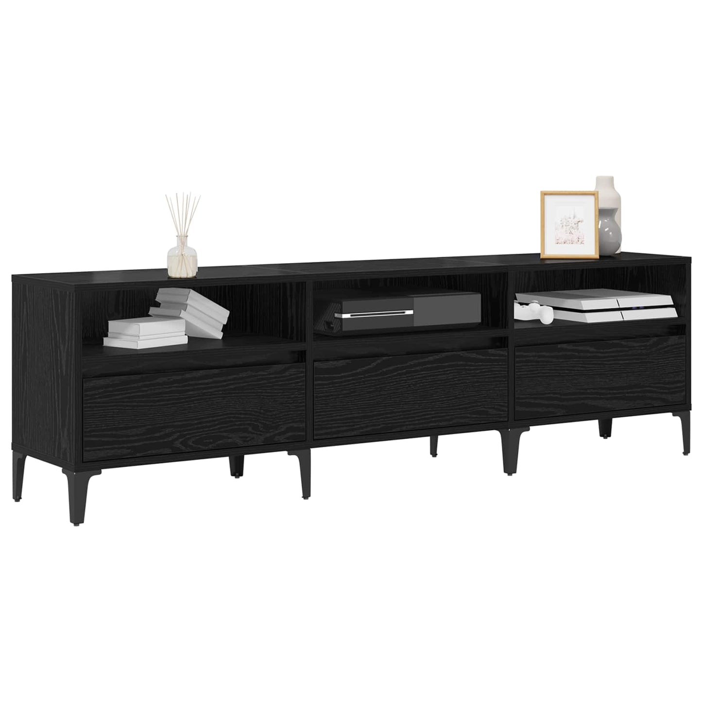 vidaXL TV Cabinet Black Oak 150 x 30 x 45 cm Engineered Wood and Iron 3