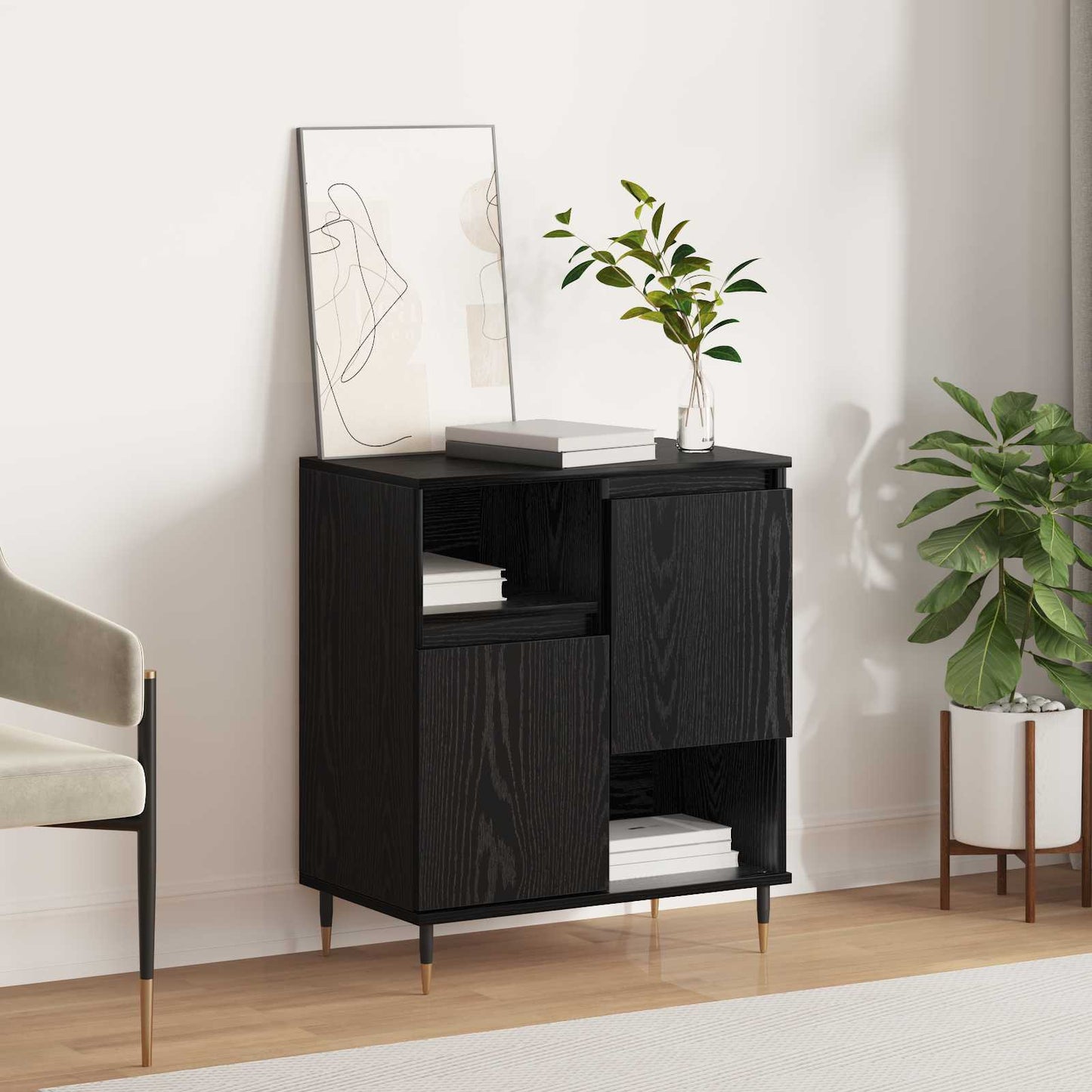 vidaXL Sideboard Black Oak 60 x 35 x 70 cm 1