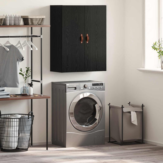 vidaXL Wall Cabinet Black Oak Engineered Wood mounted above a washing machine