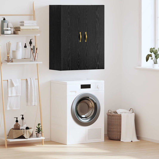 vidaXL Wall Cabinet Black Oak Engineered Wood mounted above a washing machine