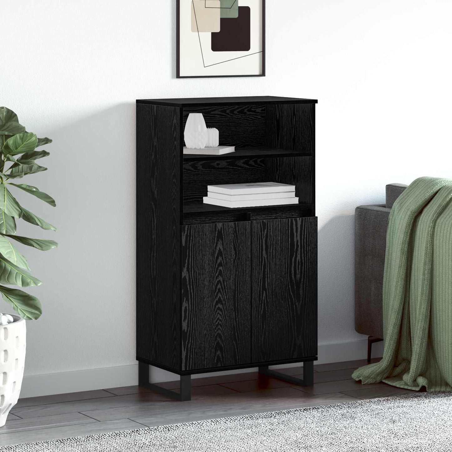 vidaXL Highboard Black 60 x 36 x 110 cm Engineered Wood 1
