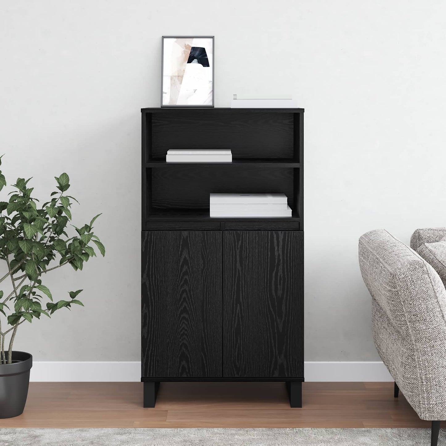 vidaXL Highboard Black 60 x 36 x 110 cm Engineered Wood 4