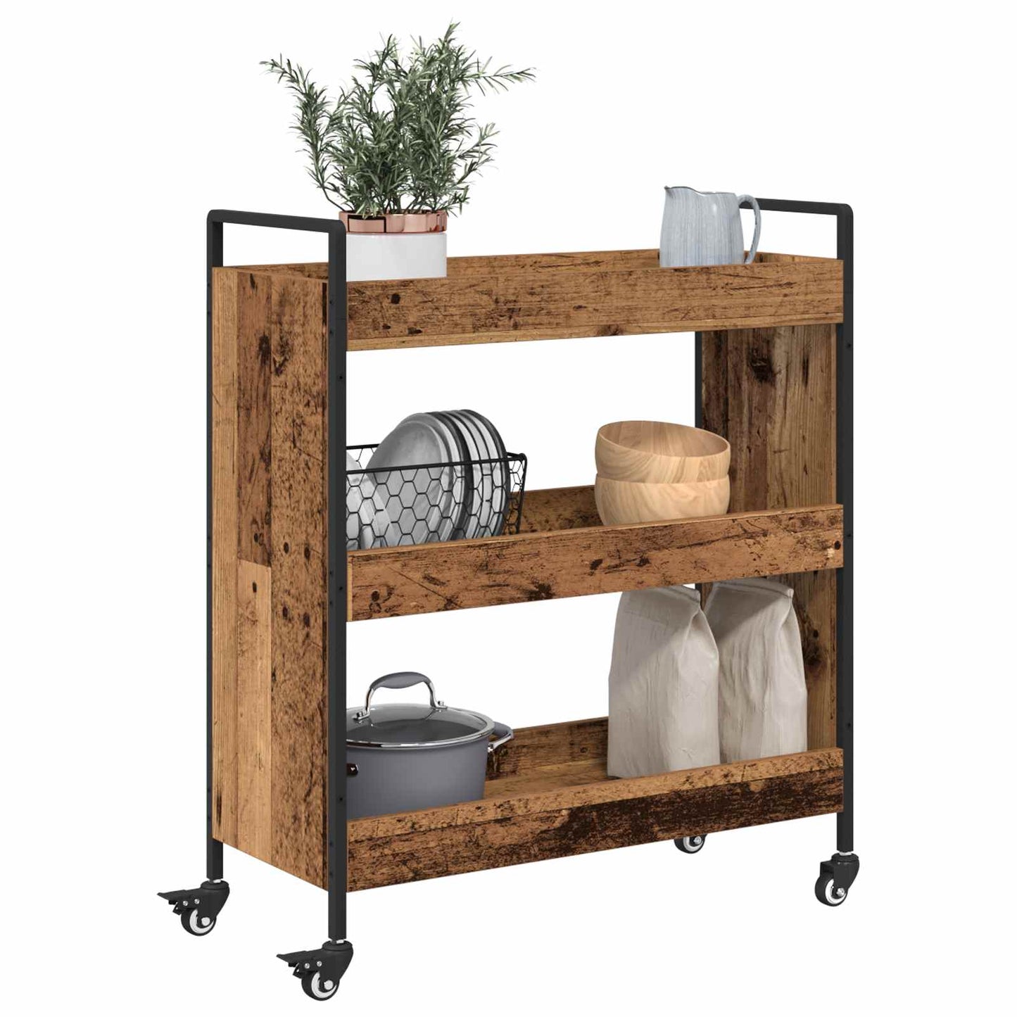 vidaXL Kitchen Trolley Old Wood 70 x 30 x 82 cm Engineered Wood 3