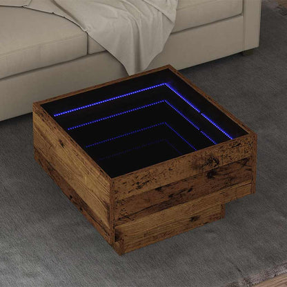 Coffee Table with LED Engineered Wood Depth 50 cm Old wood 50 cm