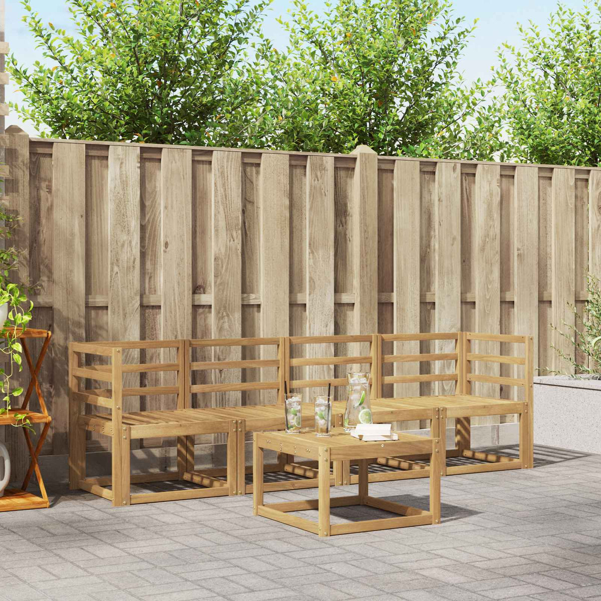 Outdoor Sofa Set 5 pcs 4-Seaters Solid Acacia Wood Horizontal slats