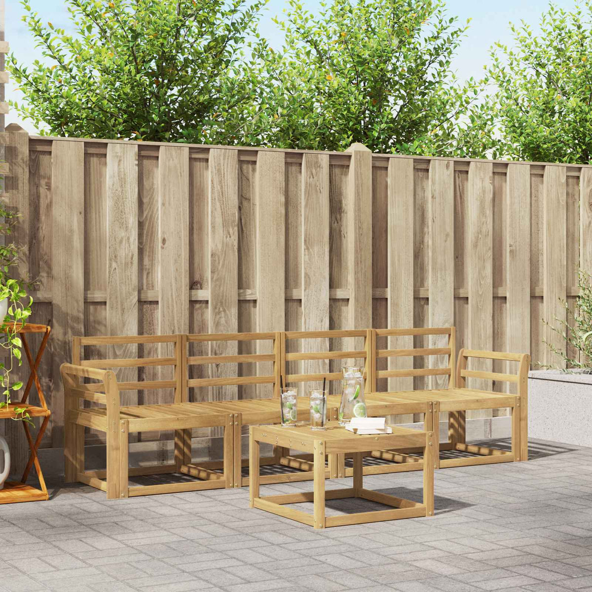 Outdoor Sofa Set 5 pcs 4-Seaters Solid Acacia Wood Curved