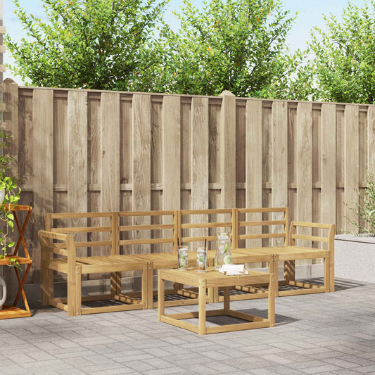 Outdoor Sofa Set 5 pcs 4-Seaters Solid Acacia Wood Curved