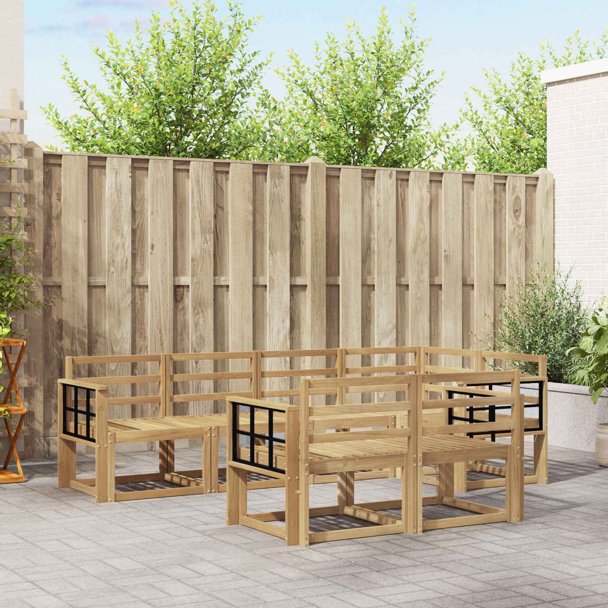 Outdoor Sofa Set 7 pcs 7-Seaters White Solid Acacia Wood Grid