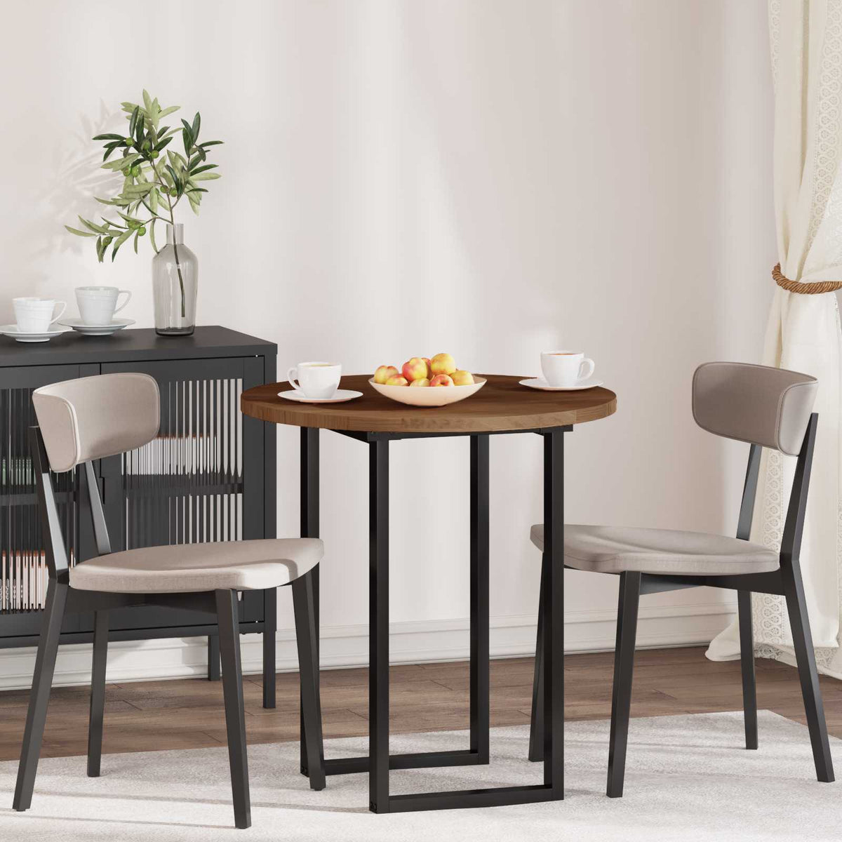 vidaXL Table Top Round Solid Oak Wood Dark Brown