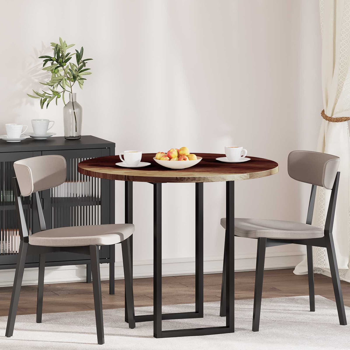 vidaXL Table Top Round Solid Oak Wood Dark Brown
