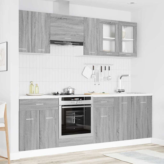 Kitchen Unit Lyon 8 pcs Engineered Wood Grey sonoma