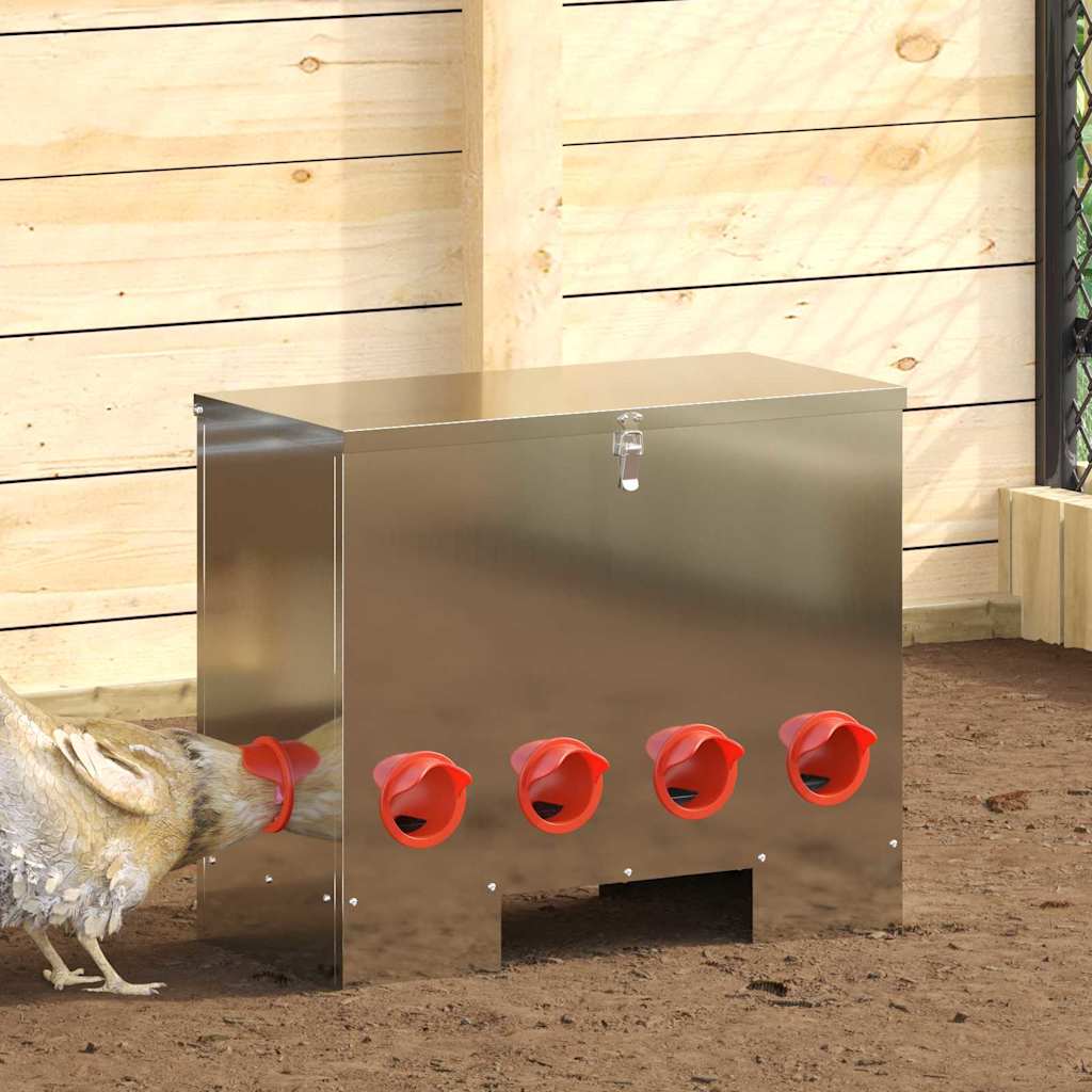 vidaXL Chicken Feeder Silver 60.5 x 29 x 51 cm 25 kg Galvanised Steel 1