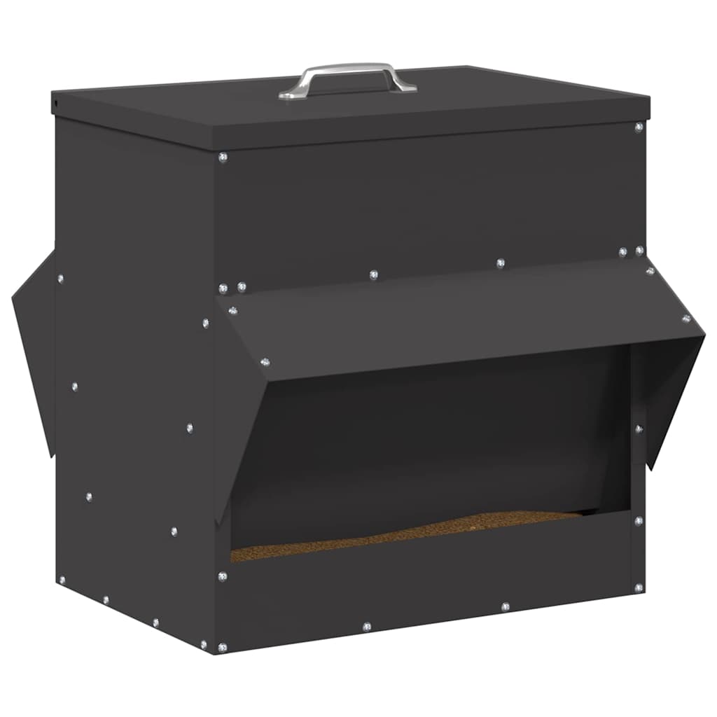 vidaXL Chicken Feeder Black 40.5 x 45 x 41 cm 20 kg Cold-Rolled Steel 3