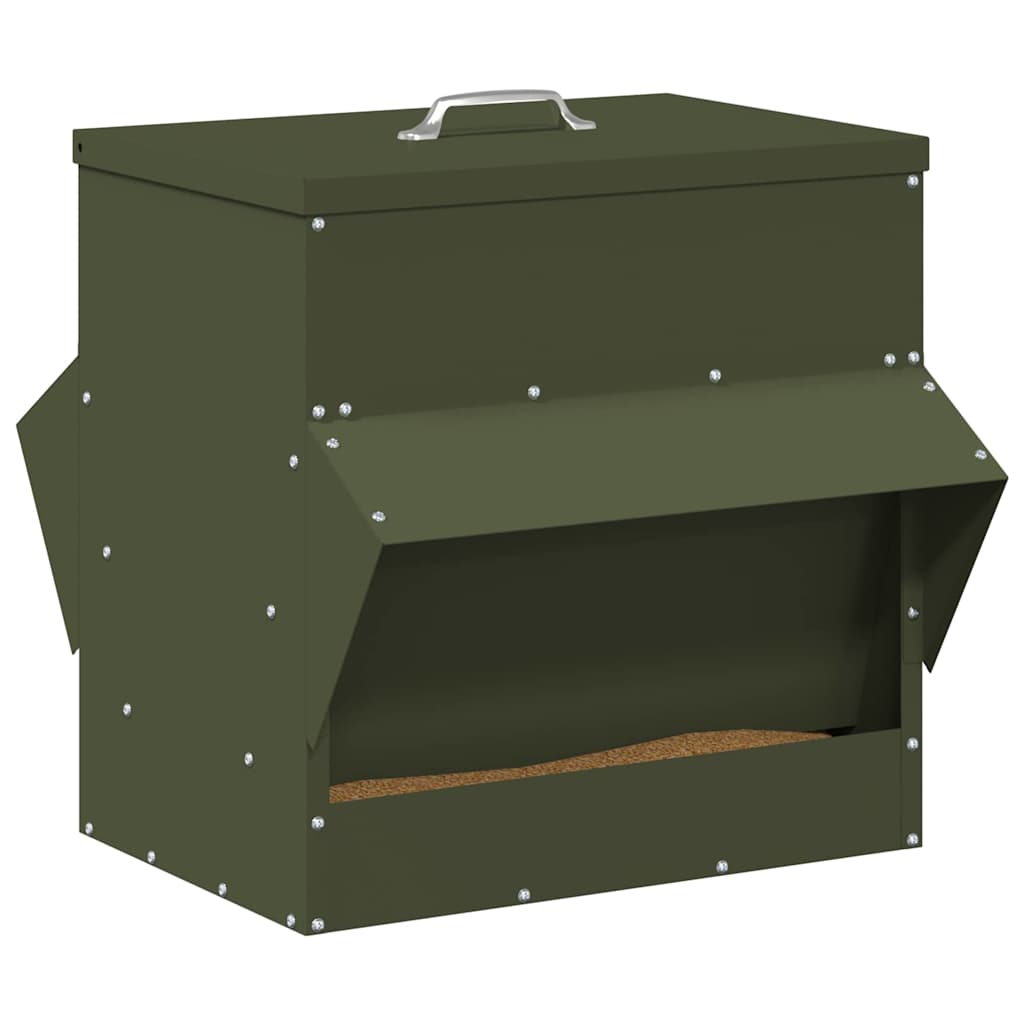 vidaXL Chicken Feeder Olive Green 40.5 x 45 x 41 cm 20 kg 3