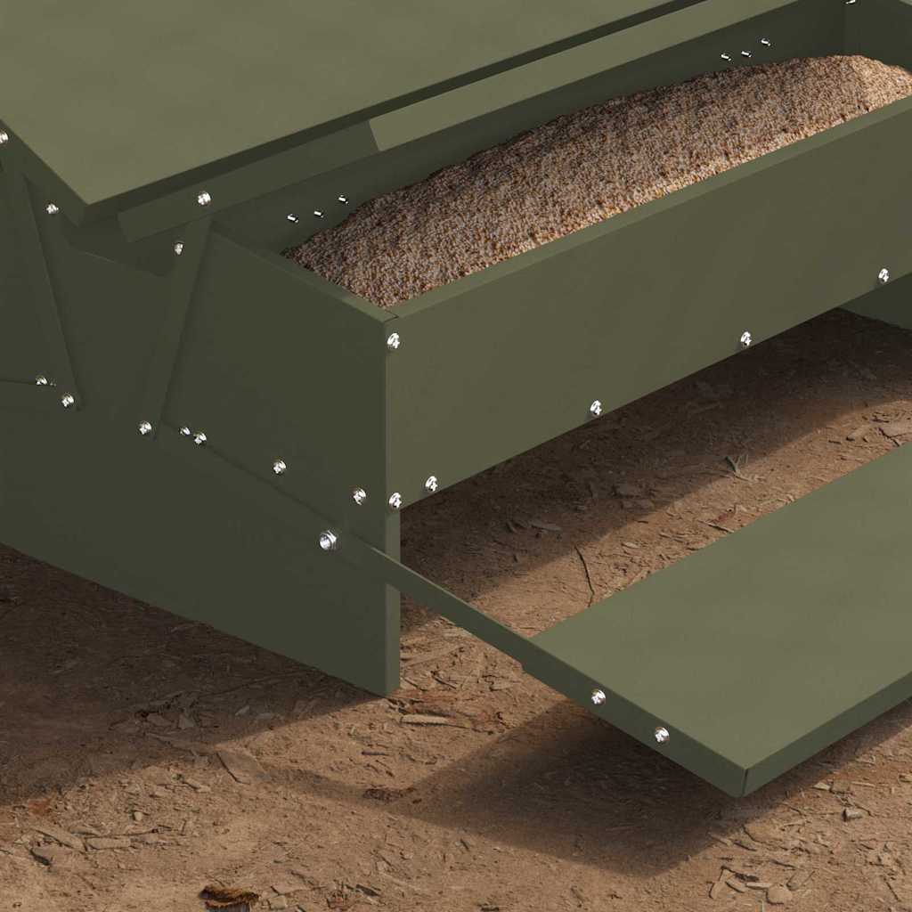 vidaXL Chicken Treadle Feeder Olive Green 75 x 53 x 20.5 cm 10 kg 4