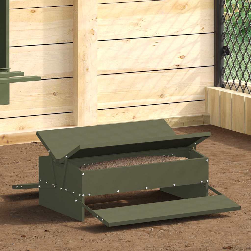 vidaXL Chicken Treadle Feeder Olive Green 75 x 53 x 20.5 cm 10 kg 1