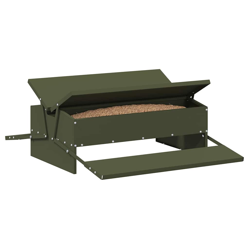 vidaXL Chicken Treadle Feeder Olive Green 75 x 53 x 20.5 cm 10 kg 3