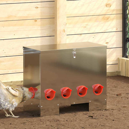 vidaXL Chicken Feeder 2 Silver 60.5 x 29 x 51 cm 25 kg 1