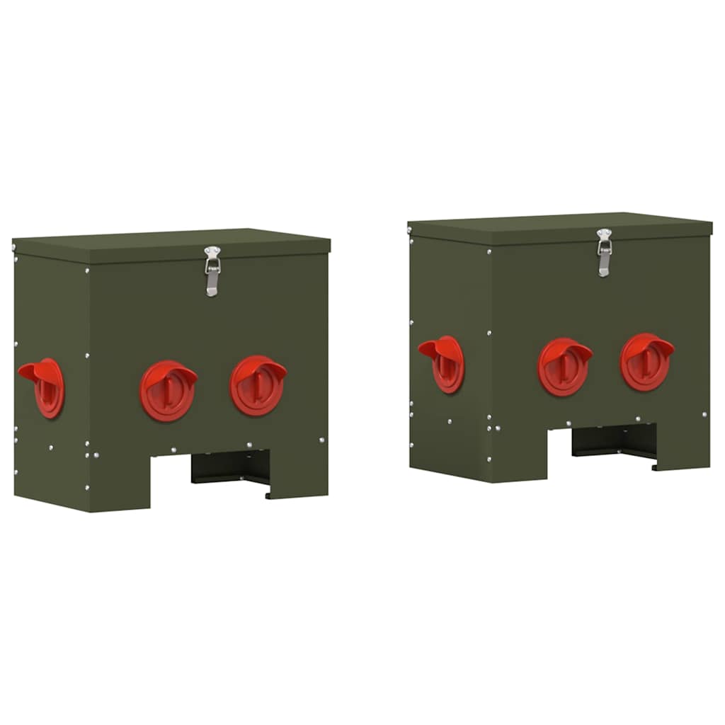 vidaXL Chicken Feeder 2 Olive Green 40.5 x 25 x 38 cm 20 kg 2