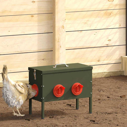 vidaXL Chicken Feeder 2 Olive Green 41.5 x 20.5 x 33 cm 15 kg 1