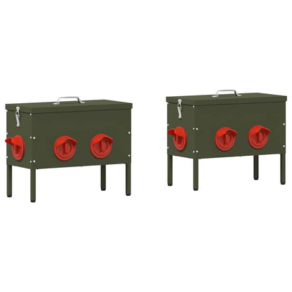 vidaXL Chicken Feeder 2 Olive Green 41.5 x 20.5 x 33 cm 15 kg 2