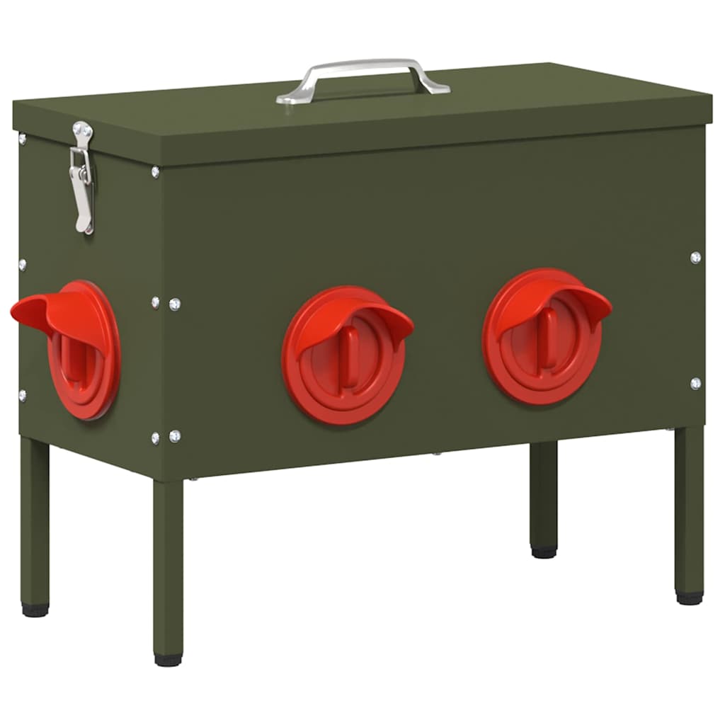 vidaXL Chicken Feeder 2 Olive Green 41.5 x 20.5 x 33 cm 15 kg 4