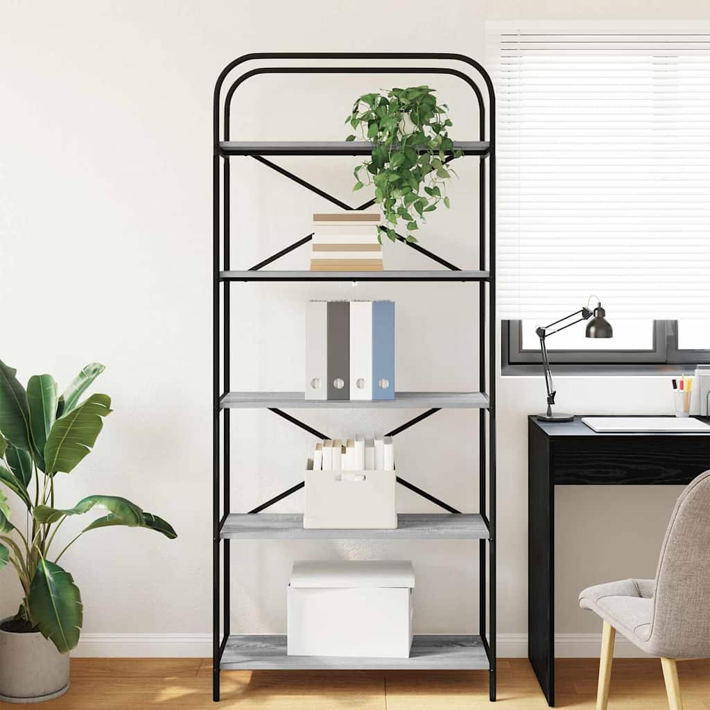 vidaXL Bookshelf 5-Tier 80 x 30 x 183 cm Engineered wood Grey Sonoma 4